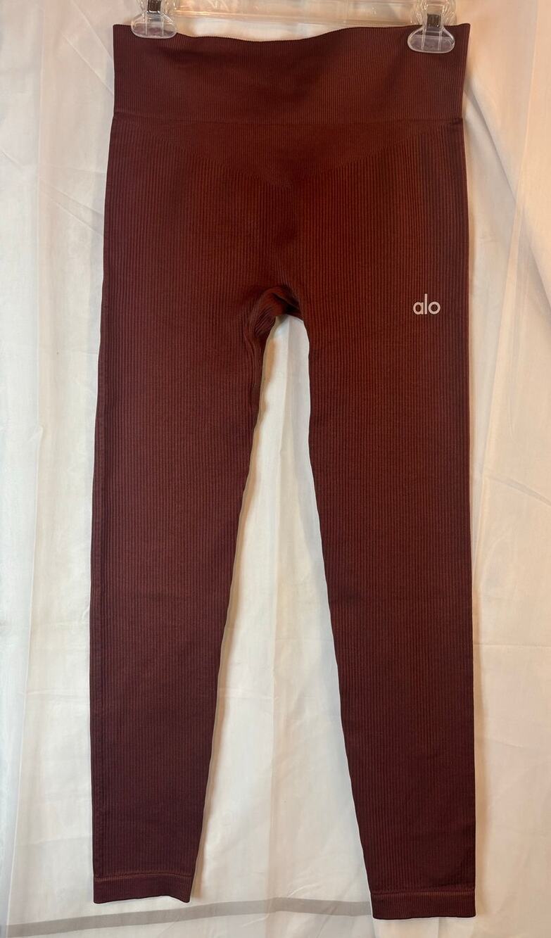 Alo Yoga Rust Ribbed High Waist Full Length Ankle Legging Size Medium